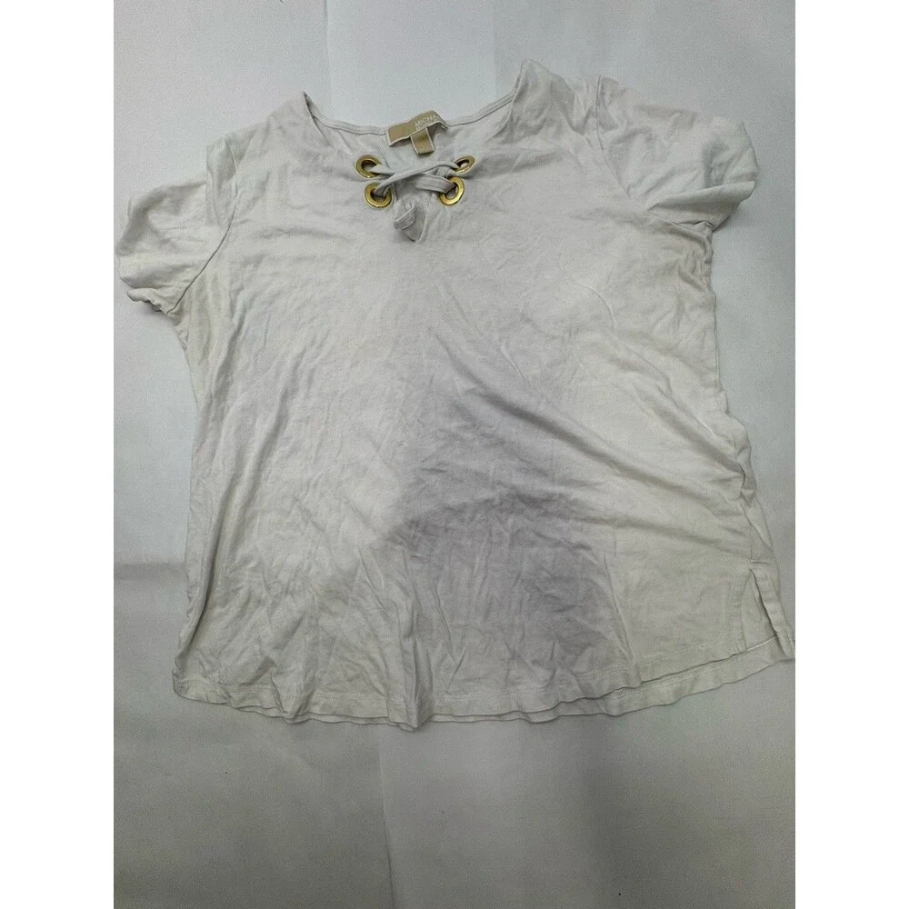 Michael Kors Women's White Lace-Up Grommet Short Sleeve Top Size Large